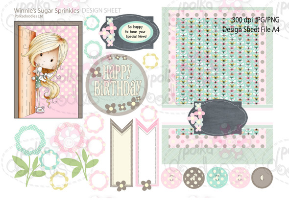 Winnie Sugar Sprinkles Springtime DESIGN SHEET 10 - Printable Crafting Digital Stamp Craft Scrapbooking Download