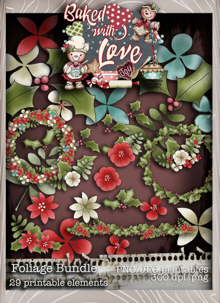 Baked With Love - Foliage digital craft paper download