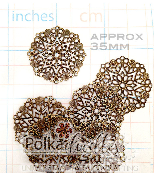 10 Bronze Tone Filigree Flower Wrap Embellishments 35mm