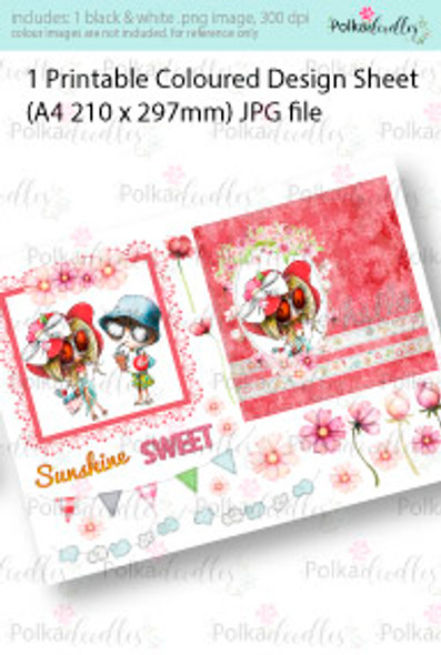 Cooling off, going to the beach, sunshine. Coloured Card making Design Sheet - Winnie Special Moments...Craft printable download digital stamps/digi scrap kit