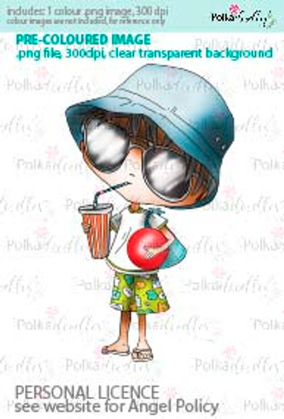 Boy drinking with a sun hat and a red beach ball coloured digital stamp/clipart- Winnie Special Moments...Craft printable download digital stamps/digi scrap kit