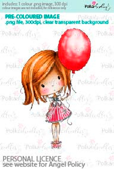 Red Balloon girl coloured digital stamp/clipart- Winnie Special Moments...Craft printable download digital stamps/digi scrap kit