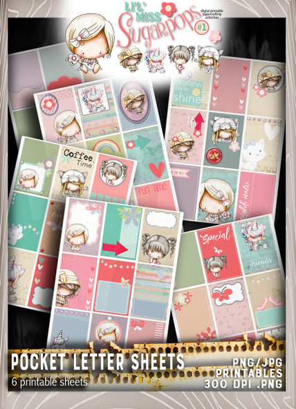 Pocket Letter pages - Lil Miss Sugarpops Kit 1...Craft printable download digital stamps/digi scrap kit