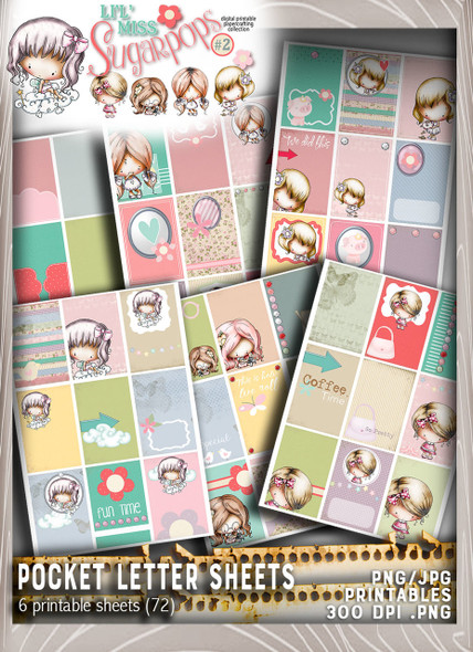 Pocket Letter pages - Lil Miss Sugarpops Kit 2...Craft printable download digital stamps/digi scrap kit