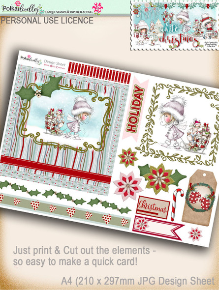 Printable Christmas Design Sheet/toppers - Winnie White Christmas...Craft printable download digital stamps/digi scrap