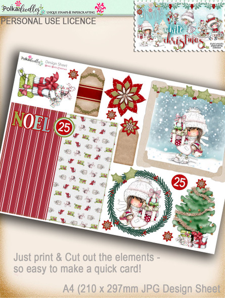 Printable Christmas Design Sheet/toppers - Winnie White Christmas...Craft printable download digital stamps/digi scrap