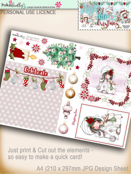 Printable Christmas Design Sheet/toppers - Winnie White Christmas...Craft printable download digital stamps/digi scrap