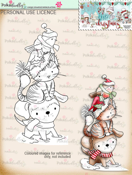 Snowdrift Friends - Cat, Dog, Robin Digital Stamp download - Winnie White Christmas printables...Craft printable download digital stamps/digi scrap