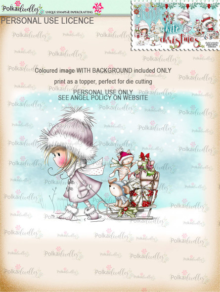 Sleightime Friends - Coloured Digital Stamp download. Winnie White Christmas printables.Craft printable download digital stamps/digi scrap