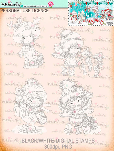 Winnie White Christmas Big Kahuna download including printable Winnie black and white digital stamps for crafting, card making and paper crafting - use with a digital cutting  machine such as the Silhouette Cameo or Brother Scan and Cut