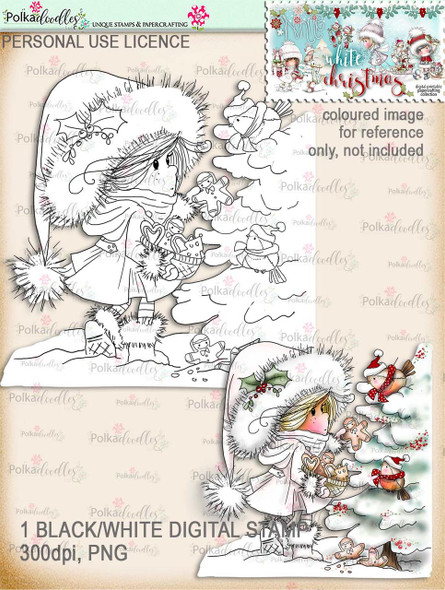 Feeding Winter Birds - Digital Stamp download. Winnie White Christmas printables.Craft printable download digital stamps/digi scrap