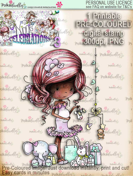 Winnie Celebrations 3...Pregnant/Baby Shower/Expecting/New Baby COLOURED digi stamp printable download