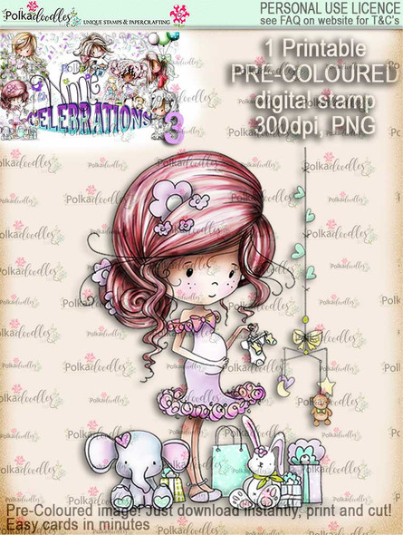 Winnie Celebrations 3...Pregnant/Baby Shower/Expecting/New Baby/gender reveal COLOURED digi stamp printable download