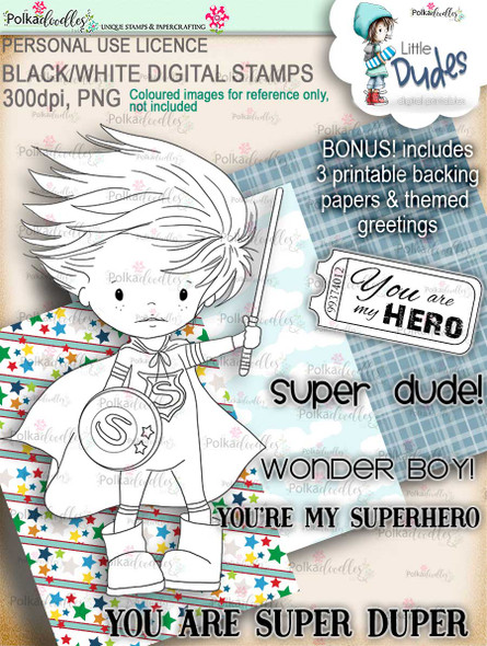 Superhero Little Dude - digi stamp printable download