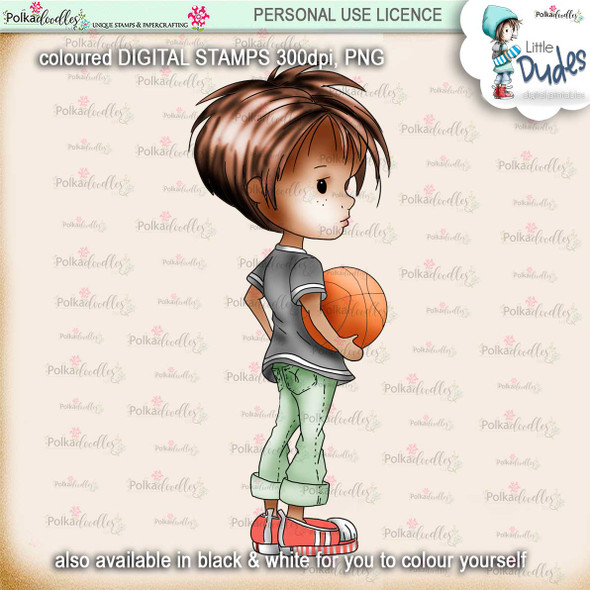 Basketball 2 - PRECOLOURED Little Dudes digi stamp printable download