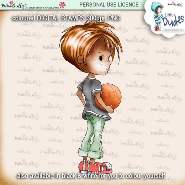 Basketball 4 - PRECOLOURED Little Dudes digi stamp printable download