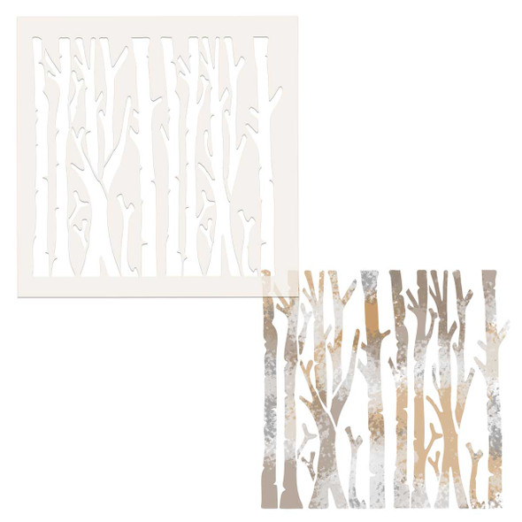 Birch Trees Woodland bark Foliage Great Outdoors stencil for crafts, card making, scrapbooking
