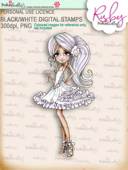 Ruby Party Girl - precoloured digi stamp download