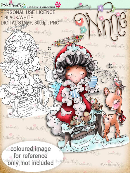 Musical Winter - Winnie Angel. Printable digital stamp download