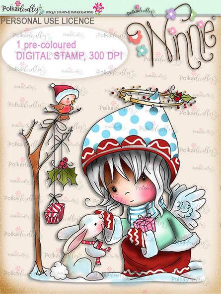 Gift of Christmas - COLOUR Winnie Angel digital stamp download