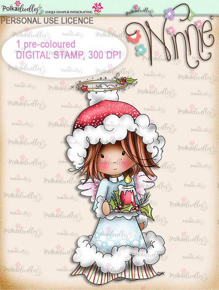 Light up Christmas - COLOUR Winnie Angel digital stamp download
