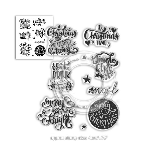 Merry & Bright Christmas Greetings - clear Stamp set 4 x 6"/A6