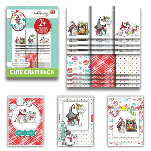 Gnome Xmas Fun - Cute Craft Topper Pack - 24 sheets