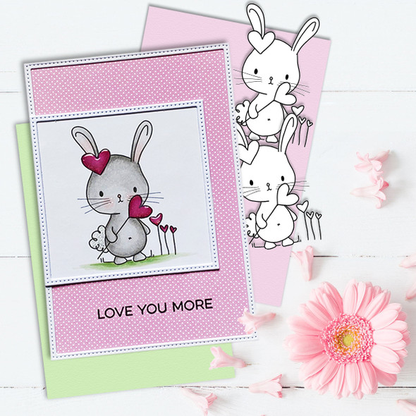 Too Cute Bunny rabbit love basket "precoloured' digital papercrafting download