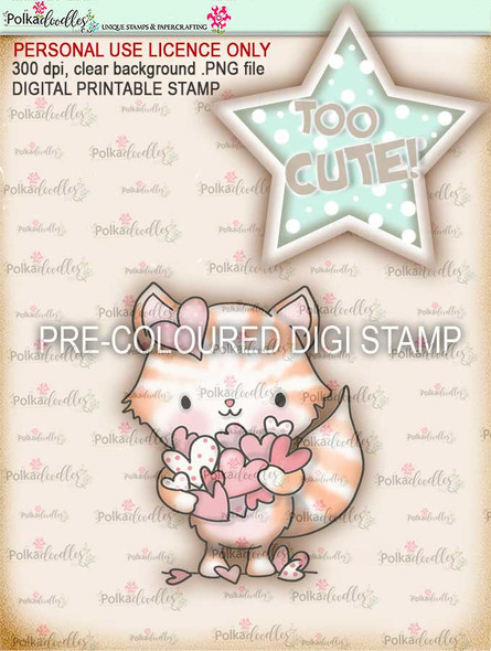 Too Cute kitty love "precoloured" digital papercrafting download