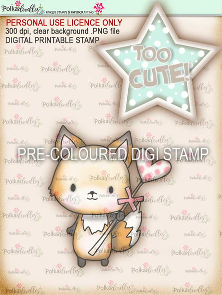 Too Cute Foxy Love & Kisses "precoloured" digital papercrafting download