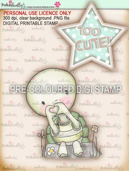 Too Cute Turtle Love "precoloured" digital papercrafting download