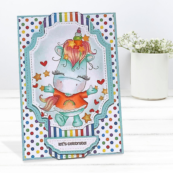 Hooray - Sparkle Unicorn COLOUR digi stamp download with Cutting File