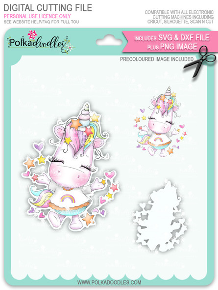 Hooray - Sparkle Unicorn COLOUR digi stamp download with Cutting File