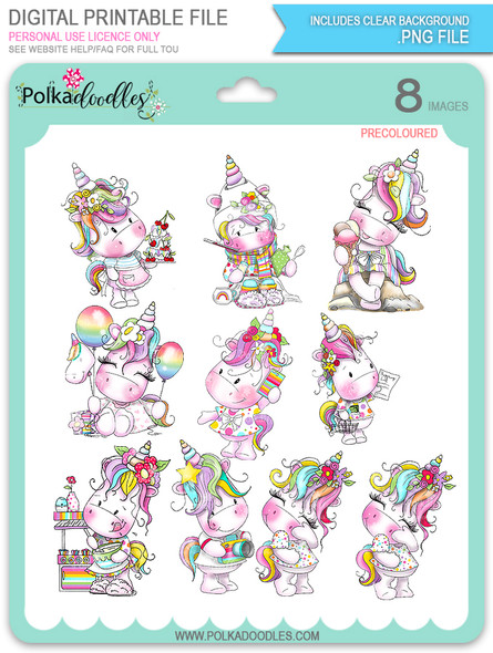 Sparkle Unicorn Set A digital Stamps COLOUR - digital download bundle