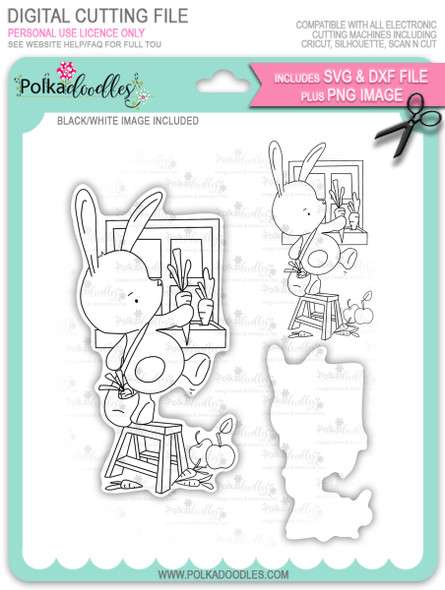 Gil Rabbit Carrot Picking - digi stamp/with SVG/DXF Cutting File