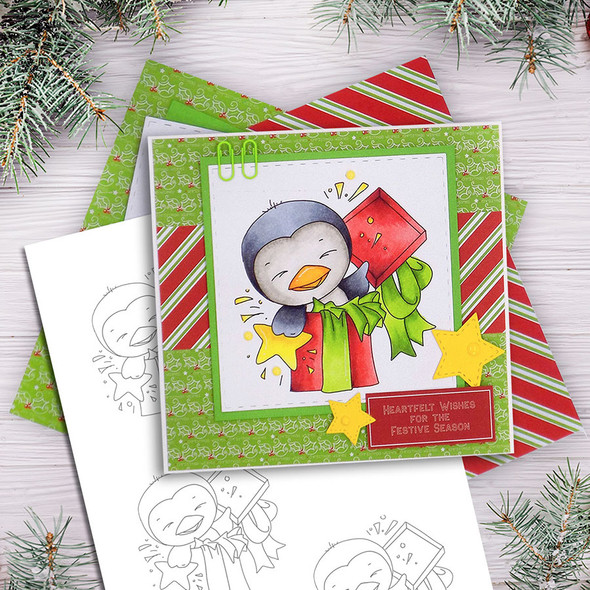 Wanda Penguin Surprise! - Precoloured digi stamp/with SVG/DXF Cutting File