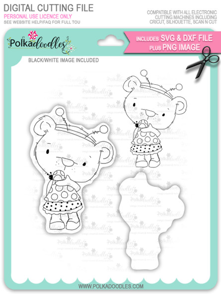Bella Bear Ladybug - digi stamp, SVG/DXF Cutting File Bella Bear Ladybug - digi stamp, SVG/DXF Cutting File
