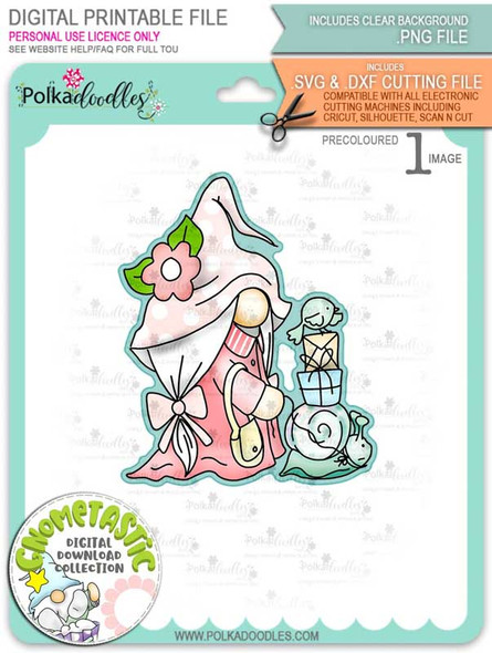 Gnometastic Snails Pace - light skin PRECOLOURED digital stamp printable download with free SVG /DXF file included