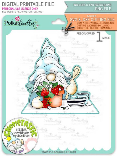 Gnometastic Strawberry Dream - light skin PRECOLOURED digital stamp printable download with free SVG /DXF file included