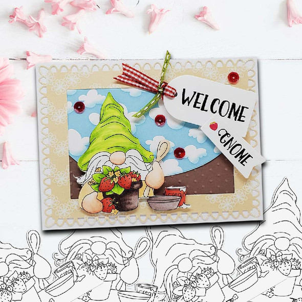 Gnometastic Strawberry Dream - light skin PRECOLOURED digital stamp printable download with free SVG /DXF file included