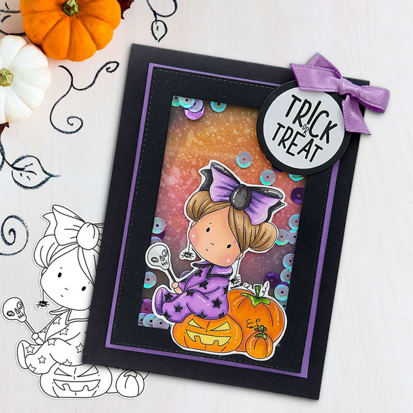 Pumpkin Girl Boo Halloween (precolored light skintones)- printable digital stamp download with free SVG /DXF files