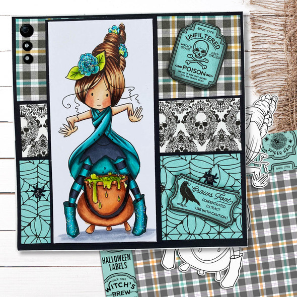 Willa Witch Halloween - printable digital stamp download with free SVG /DXF files