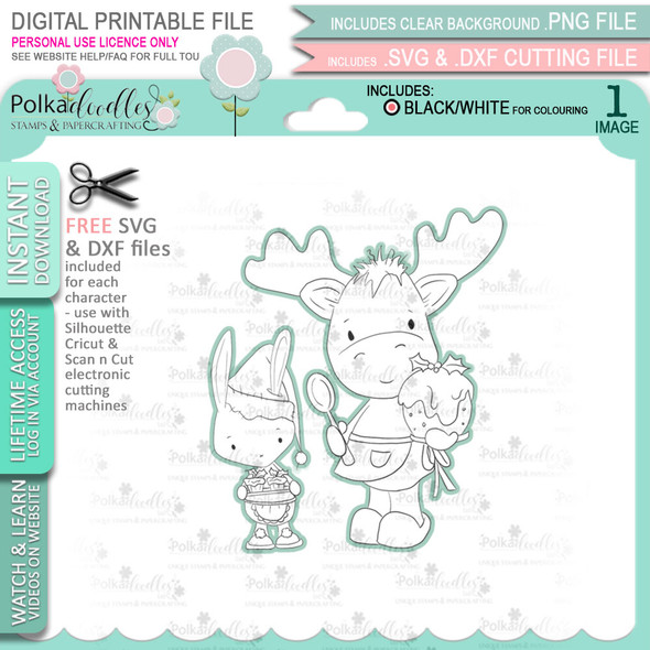 Christmas Baking - Elvis Wesley Moose - printable craft digital stamp download with free SVG /DXF files