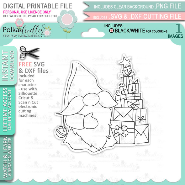Gift Tree - Gnome Festive Fun printable craft digital stamp download with free SVG /DXF files