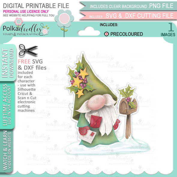 Special Wishes (precoloured) Gnome Festive Fun - printable craft digital stamp download with free SVG /DXF files