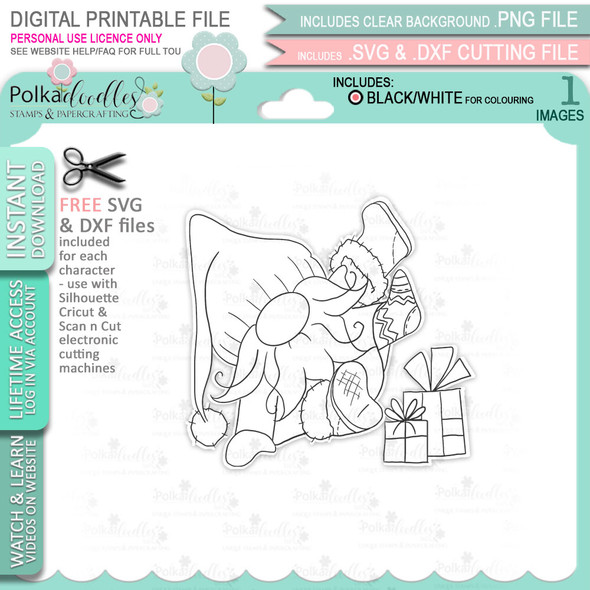 Put Your Boots On - Gnome Festive Fun printable craft digital stamp download with free SVG /DXF files