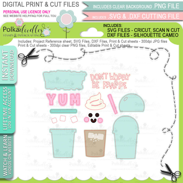 Yummy Frappe SVG & DXF Print & Cut Files - printable download bundle