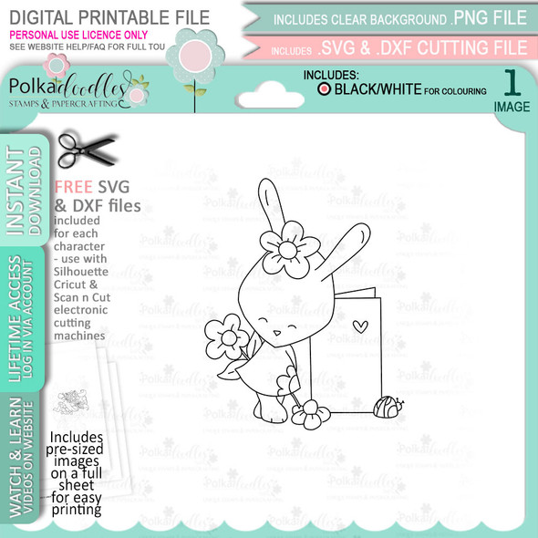 Bunny Rabbit blank Greeting Card - digital stamp, digistamp for cards, cardmaking, crafting and stickers