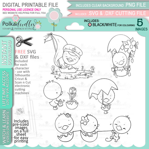 Chirpy Chirpy Cheep Cheep Spring Easter printable clipart digital stamp, digistamp for cards, cardmaking, crafting and stickers