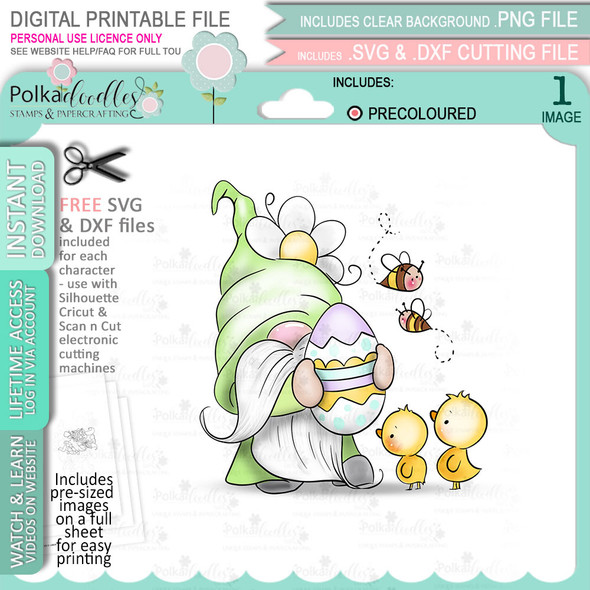Happy Easter - 6 Gnomes COLOUR - cute printable clipart digital stamp, digistamp for cards, cardmaking, crafting and stickers